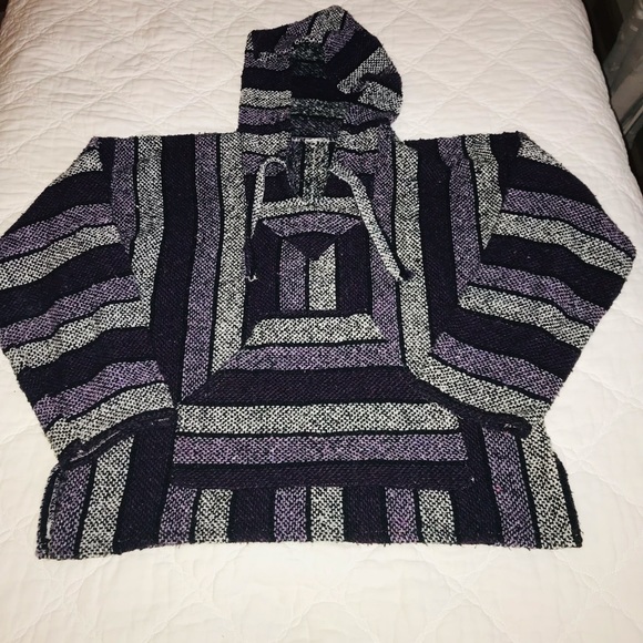 Woven Authentic Mexican Baja Hoodie Pullover Surf “Drug Rug” - Picture 2 of 7